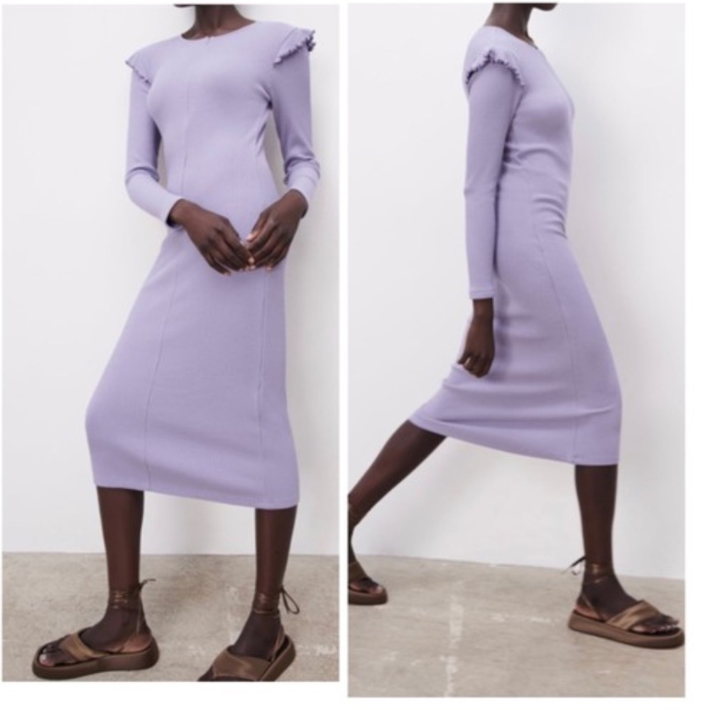 Zara Lilac Long-Sleeve Midi Dress